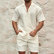 Men Tracksuits Summer Fashion Solid Loose Casual Two Pieces Lapel Button Shirt Shorts Beach Holiday All-match Outfits Male - Ever Bloom Now