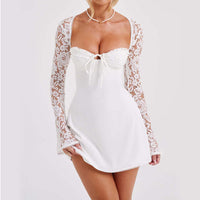 Y2K Lace Long Sleeve Dress Fashion Sexy Corset Backless Lace Up Short Dresses Womens Clothing - Ever Bloom Now