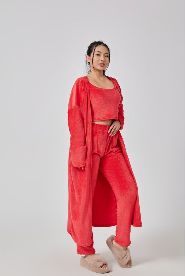 Cozy Pajama Set, 3 Piece Lounge Set, Cute Loungewear, Warm Suit Sets, Matching Set, Lounge Set, 3 Piece Pant Sets, Women Winter Dress - Ever Bloom Now