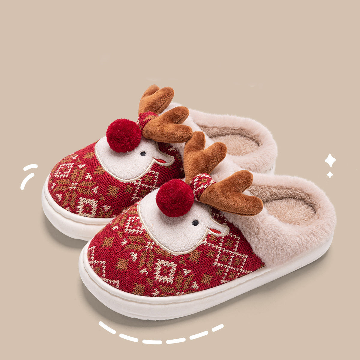 Cute Christmas Elk Plush Slippers Winter Ins Fashion Non-slip Floor Bedroom Home Slippers For Women Fuzzy House Shoes - Ever Bloom Now