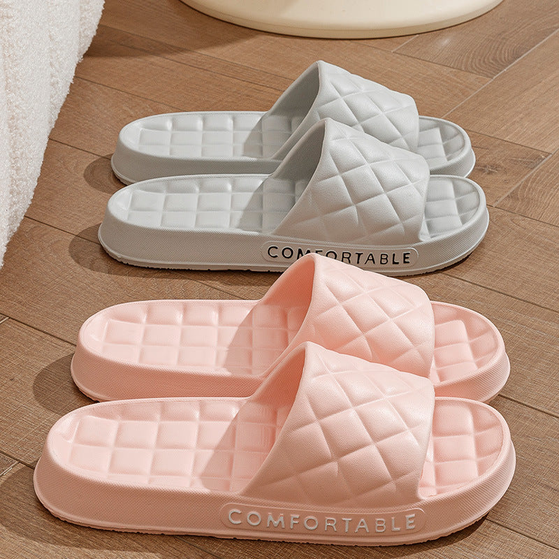 Men's Home Slippers With Plaid Design Soft-soled Silent Indoor Floor Bathing Slippers Women House Shoes Summer - Ever Bloom Now