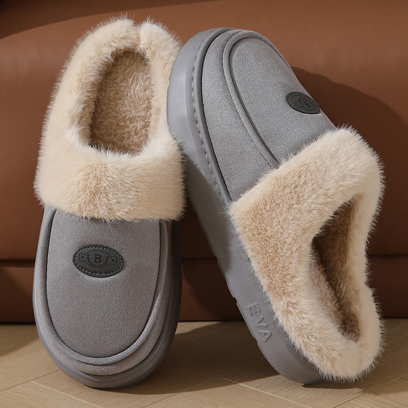 Winter Plush Slippers For Men Casual All-match Warm Suede House Shoes Indoor Non-slip Floor Bedroom Slipper - Ever Bloom Now