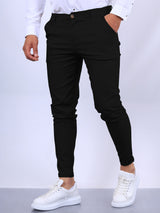 Men's Slim Button Trousers Fashion Solid Office Versatile Long Pencil Pants - Ever Bloom Now