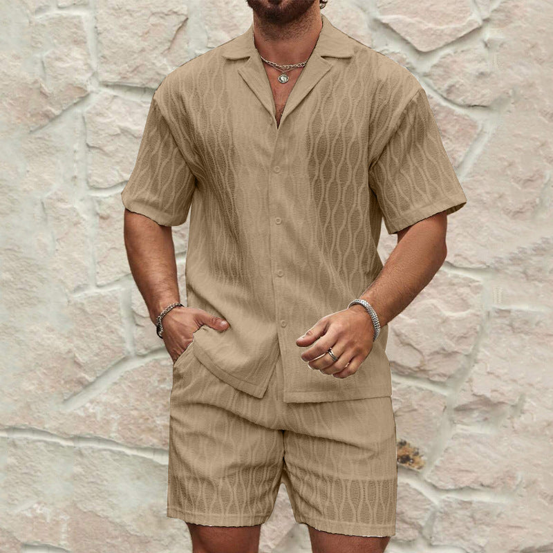 Men Tracksuits Summer Fashion Solid Loose Casual Two Pieces Lapel Button Shirt Shorts Beach Holiday All-match Outfits Male - Ever Bloom Now