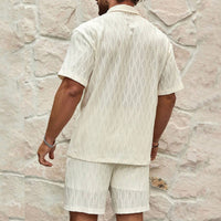 Men Tracksuits Summer Fashion Solid Loose Casual Two Pieces Lapel Button Shirt Shorts Beach Holiday All-match Outfits Male - Ever Bloom Now