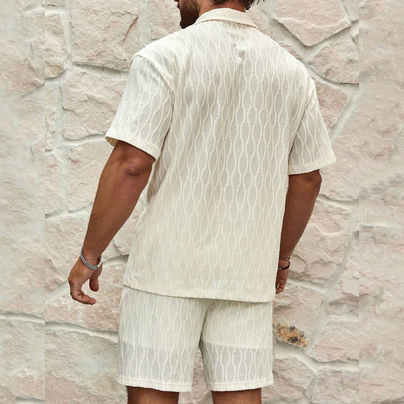 Men Tracksuits Summer Fashion Solid Loose Casual Two Pieces Lapel Button Shirt Shorts Beach Holiday All-match Outfits Male - Ever Bloom Now