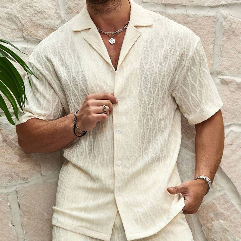 Men Tracksuits Summer Fashion Solid Loose Casual Two Pieces Lapel Button Shirt Shorts Beach Holiday All-match Outfits Male - Ever Bloom Now