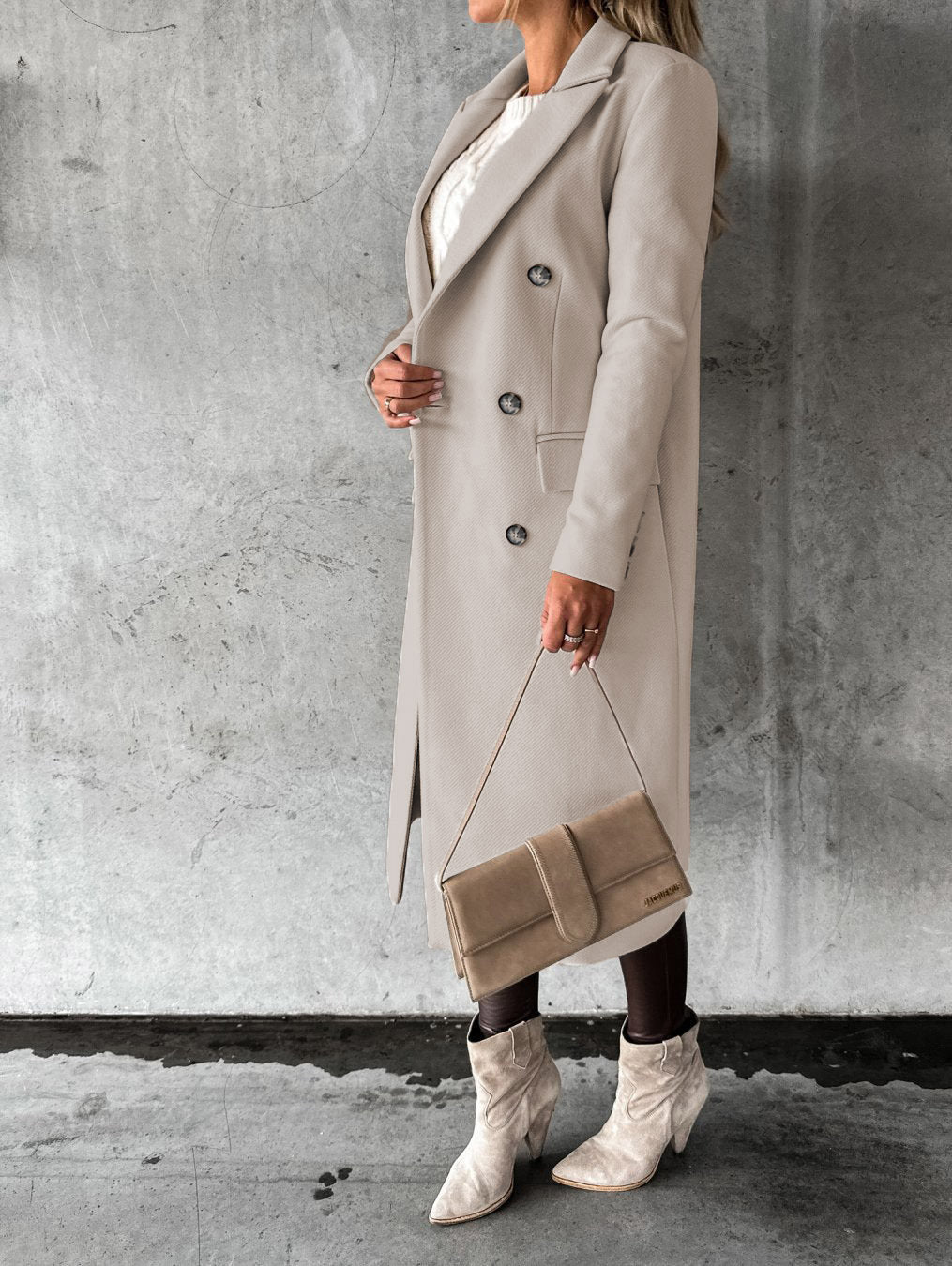 Long Sleeve Lapel Coat Winter Fashion Solid Double Breasted Slim Long Jacket Womens Clothing - Ever Bloom Now
