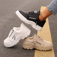 Lace-up Sports Shoes With Side-Zipper Design Fashion Thick-soled Round-toe Casual Shoes For Women Sneakers - Ever Bloom Now