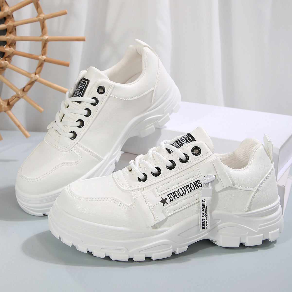 Lace-up Sports Shoes With Side-Zipper Design Fashion Thick-soled Round-toe Casual Shoes For Women Sneakers - Ever Bloom Now