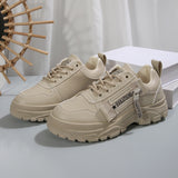 Lace-up Sports Shoes With Side-Zipper Design Fashion Thick-soled Round-toe Casual Shoes For Women Sneakers - Ever Bloom Now