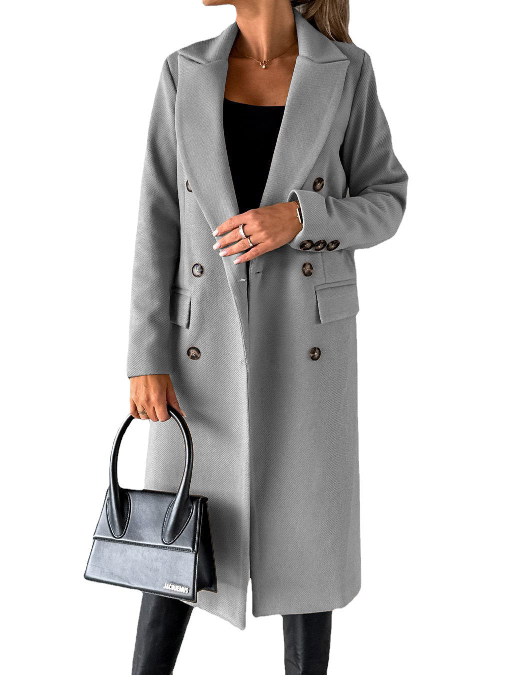 Long Sleeve Lapel Coat Winter Fashion Solid Double Breasted Slim Long Jacket Womens Clothing - Ever Bloom Now