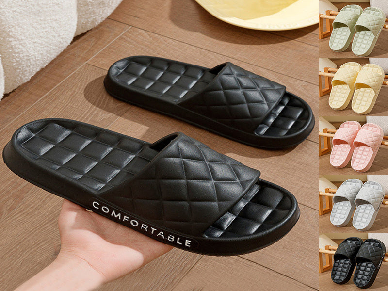 Men's Home Slippers With Plaid Design Soft-soled Silent Indoor Floor Bathing Slippers Women House Shoes Summer - Ever Bloom Now