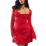 Y2K Lace Long Sleeve Dress Fashion Sexy Corset Backless Lace Up Short Dresses Womens Clothing - Ever Bloom Now