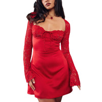 Y2K Lace Long Sleeve Dress Fashion Sexy Corset Backless Lace Up Short Dresses Womens Clothing - Ever Bloom Now