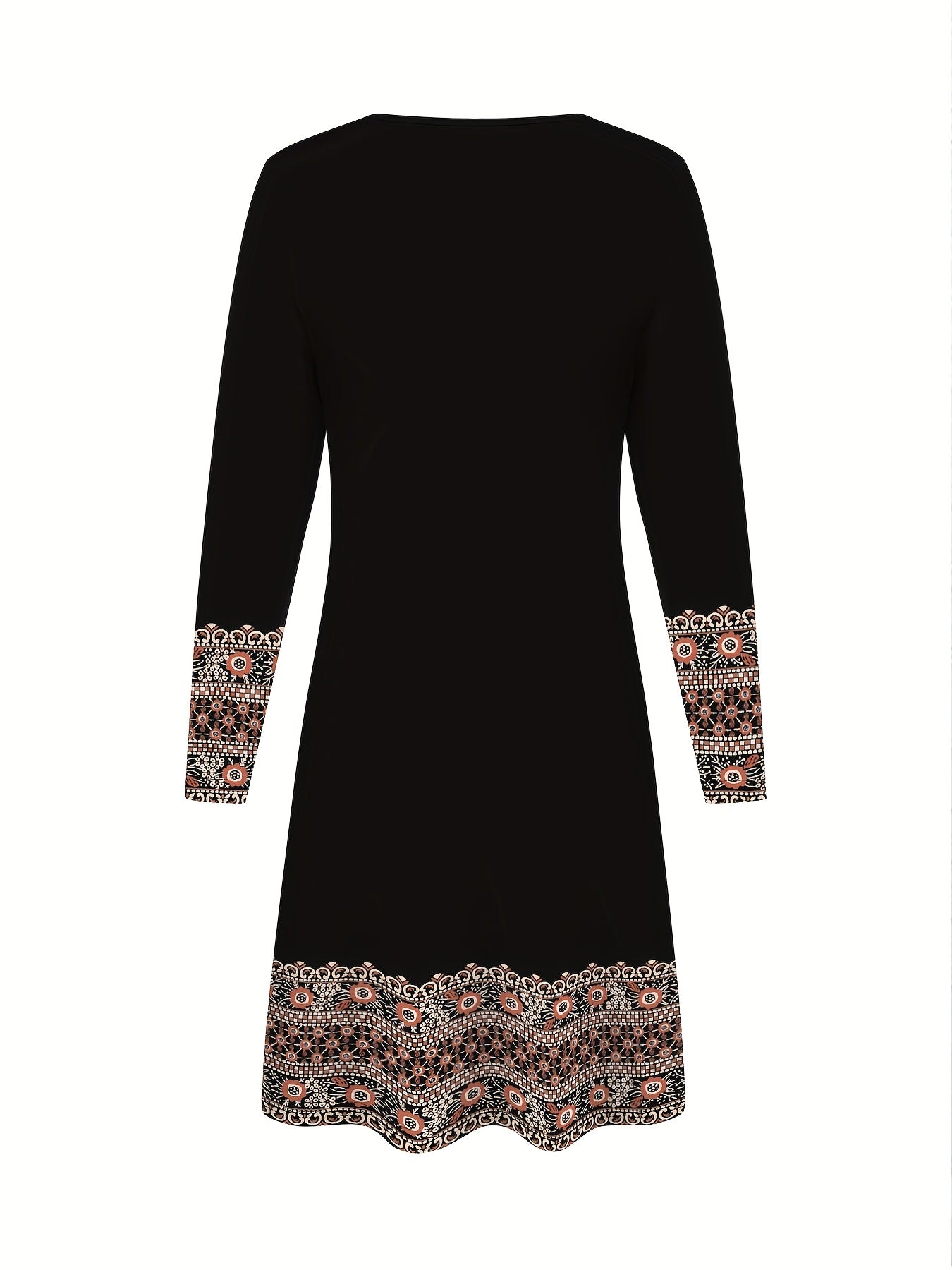 2D Print Ethnic Elegant Vacation Abstract Painting Plant Flower Leaf Regular Round Geometric Full-Body Print Breathable Print V-Neck Capri Sleeve T-Shirt Dress, New Casual Skirt, Autumn Winter Women's Top, Midi A-Line Half Sl