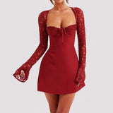 Y2K Lace Long Sleeve Dress Fashion Sexy Corset Backless Lace Up Short Dresses Womens Clothing - Ever Bloom Now