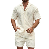 Men Tracksuits Summer Fashion Solid Loose Casual Two Pieces Lapel Button Shirt Shorts Beach Holiday All-match Outfits Male - Ever Bloom Now