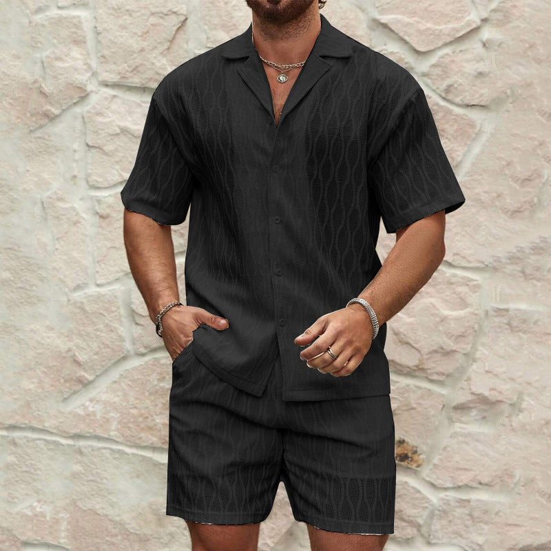 Men Tracksuits Summer Fashion Solid Loose Casual Two Pieces Lapel Button Shirt Shorts Beach Holiday All-match Outfits Male - Ever Bloom Now
