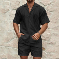 Men Tracksuits Summer Fashion Solid Loose Casual Two Pieces Lapel Button Shirt Shorts Beach Holiday All-match Outfits Male - Ever Bloom Now