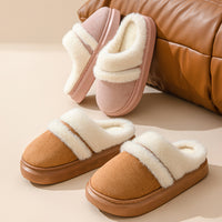Fashion Warm Cotton Slippers For Women Leisure Thick Bottom Non-slip Plus-velvet House Shoes Winter Bedroom Floor Suede Slipper - Ever Bloom Now