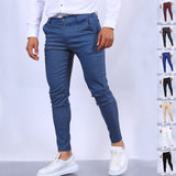 Men's Slim Button Trousers Fashion Solid Office Versatile Long Pencil Pants - Ever Bloom Now