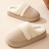 Fashion Warm Cotton Slippers For Women Leisure Thick Bottom Non-slip Plus-velvet House Shoes Winter Bedroom Floor Suede Slipper - Ever Bloom Now