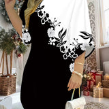 Women'S 3D Printed Floral & Abstract Art Dress - All-Over Print Round Neck Short Sleeve A-Line Silhouette, & Ink-Wash Painting Design, Comfortable Casual to Party Wear, Versatile All-Season Fitted Dress for Women, Easy-Care F