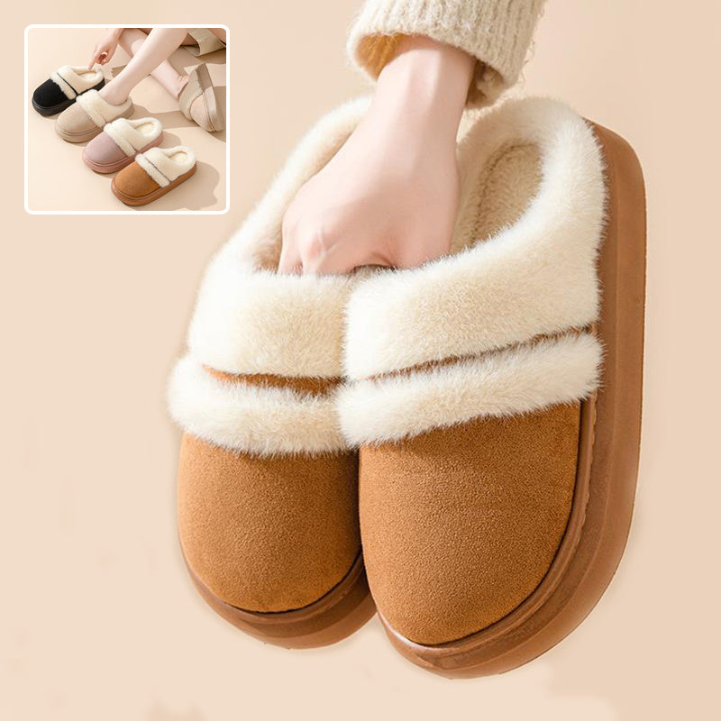 Fashion Warm Cotton Slippers For Women Leisure Thick Bottom Non-slip Plus-velvet House Shoes Winter Bedroom Floor Suede Slipper - Ever Bloom Now