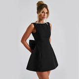 Fashion Big-Bowed Pearls Backless Dress Summer Slim Sleeveless A-line Dresses For Party Evening Women's Clothing - Ever Bloom Now