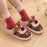 Cute Christmas Elk Plush Slippers Winter Ins Fashion Non-slip Floor Bedroom Home Slippers For Women Fuzzy House Shoes - Ever Bloom Now