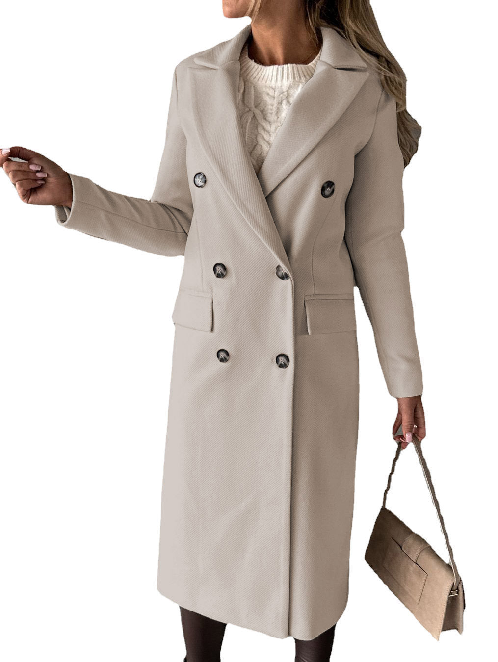 Long Sleeve Lapel Coat Winter Fashion Solid Double Breasted Slim Long Jacket Womens Clothing - Ever Bloom Now