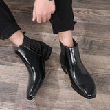 Pointed Toe Chelsea-style Boots For Men Fashion British Style Square Heel Business Formal Leather Shoes - Ever Bloom Now
