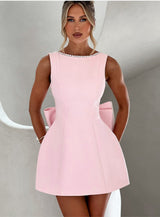 Fashion Big-Bowed Pearls Backless Dress Summer Slim Sleeveless A-line Dresses For Party Evening Women's Clothing - Ever Bloom Now