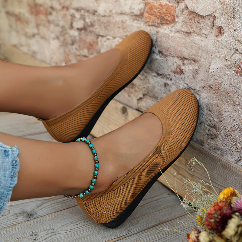 Round Toe Flats Shoes Casual Comfortable Soft Slip On Knit Mesh Shoes For Women - Ever Bloom Now