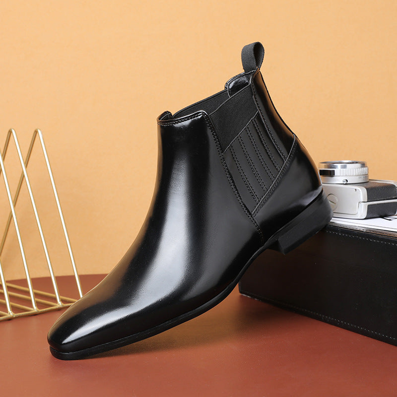 Pointed Toe Chelsea-style Boots For Men Fashion British Style Square Heel Business Formal Leather Shoes - Ever Bloom Now