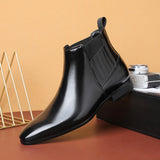 Pointed Toe Chelsea-style Boots For Men Fashion British Style Square Heel Business Formal Leather Shoes - Ever Bloom Now