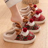 Cute Christmas Elk Plush Slippers Winter Ins Fashion Non-slip Floor Bedroom Home Slippers For Women Fuzzy House Shoes - Ever Bloom Now