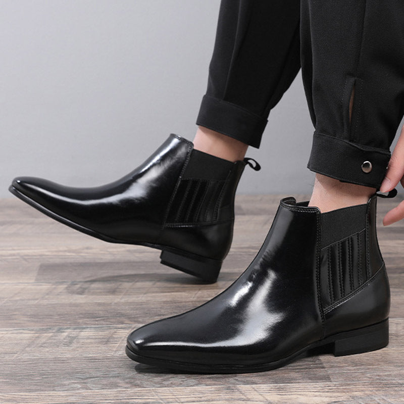 Pointed Toe Chelsea-style Boots For Men Fashion British Style Square Heel Business Formal Leather Shoes - Ever Bloom Now