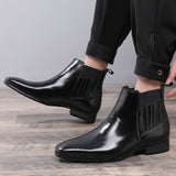 Pointed Toe Chelsea-style Boots For Men Fashion British Style Square Heel Business Formal Leather Shoes - Ever Bloom Now