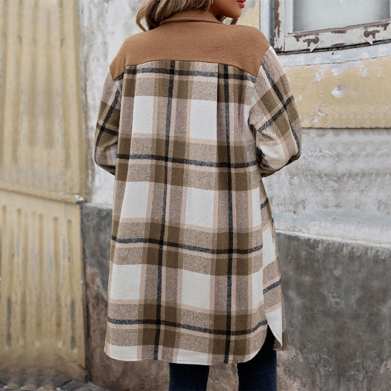 New Brushed Plaid Long Coat With Pockets Fashion Winter Jacket Outwear Women's Clothing - Ever Bloom Now