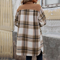 New Brushed Plaid Long Coat With Pockets Fashion Winter Jacket Outwear Women's Clothing - Ever Bloom Now
