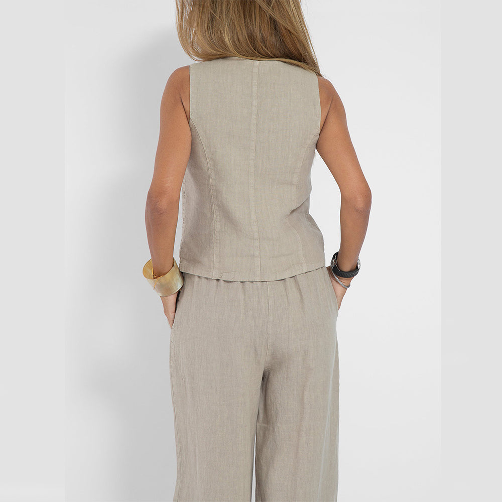 Summer Vest Suits V-neck Botton Sleeveless Top And Loose Straight Trousers Casual Womens Clothing - Ever Bloom Now