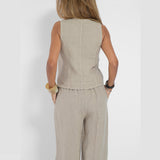 Summer Vest Suits V-neck Botton Sleeveless Top And Loose Straight Trousers Casual Womens Clothing - Ever Bloom Now