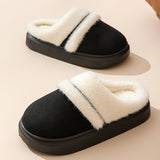 Fashion Warm Cotton Slippers For Women Leisure Thick Bottom Non-slip Plus-velvet House Shoes Winter Bedroom Floor Suede Slipper - Ever Bloom Now