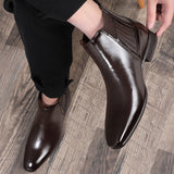 Pointed Toe Chelsea-style Boots For Men Fashion British Style Square Heel Business Formal Leather Shoes - Ever Bloom Now