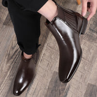Pointed Toe Chelsea-style Boots For Men Fashion British Style Square Heel Business Formal Leather Shoes - Ever Bloom Now