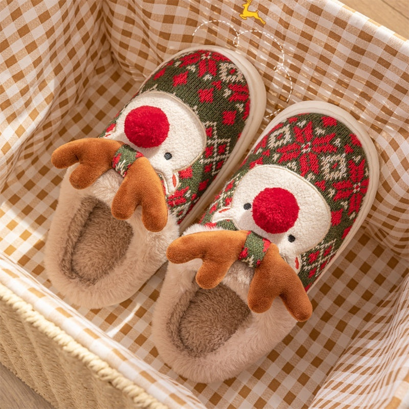 Cute Christmas Elk Plush Slippers Winter Ins Fashion Non-slip Floor Bedroom Home Slippers For Women Fuzzy House Shoes - Ever Bloom Now
