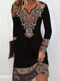 2D Print Ethnic Elegant Vacation Abstract Painting Plant Flower Leaf Regular Round Geometric Full-Body Print Breathable Print V-Neck Capri Sleeve T-Shirt Dress, New Casual Skirt, Autumn Winter Women's Top, Midi A-Line Half Sl