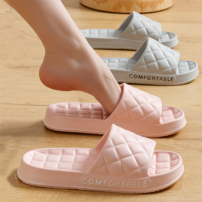 Men's Home Slippers With Plaid Design Soft-soled Silent Indoor Floor Bathing Slippers Women House Shoes Summer - Ever Bloom Now
